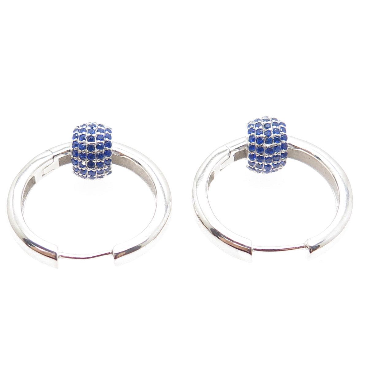 925 Sterling Silver Round-Cut Lab-Created Sapphire Ball Hoop Earrings