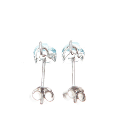 925 Sterling Silver Heart-Cut Blue C Z Stud Earrings