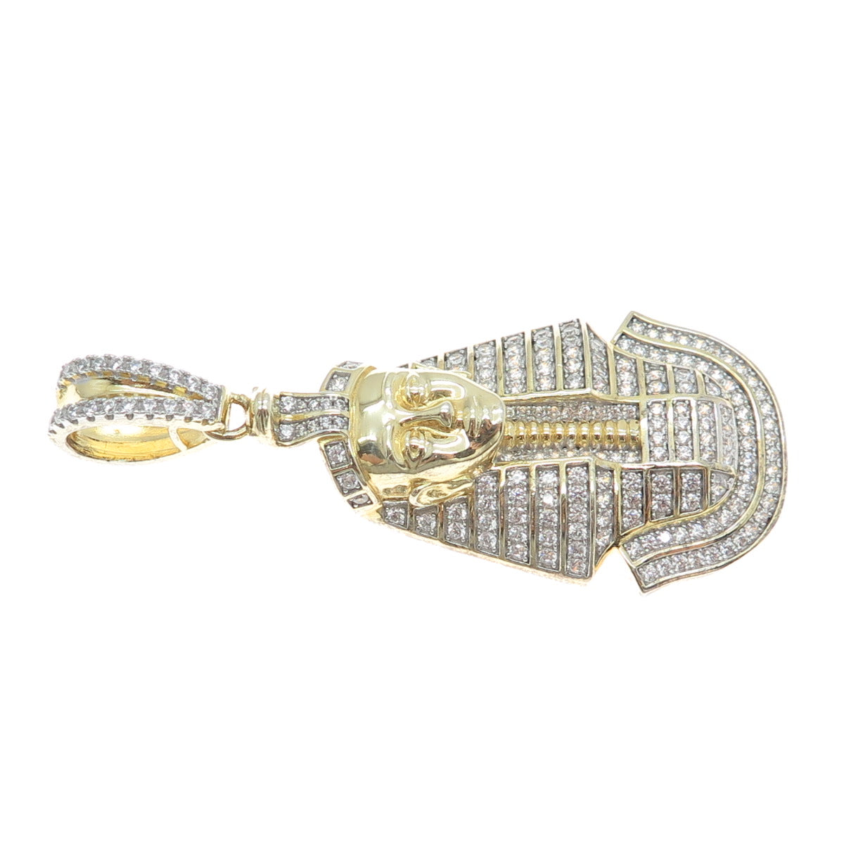 925 Sterling Silver Gold Plated Round-Cut Shaped C Z Egyptian Pharaoh Pendant
