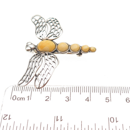 925 Sterling Silver Vintage Real Butterscotch Amber Dragonfly Pin Brooch