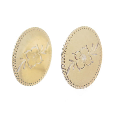 925 Sterling Silver & Gold Vintage Engraved Floral Oval Earrings