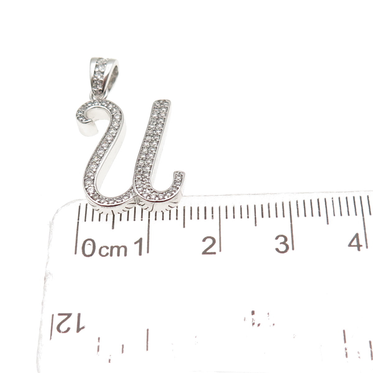 925 Sterling Silver Round-Cut C Z Letter U initial Charm Pendant