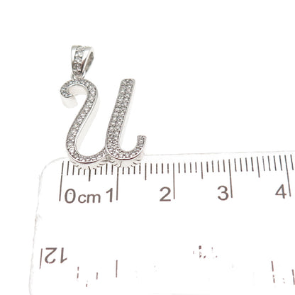 925 Sterling Silver Round-Cut C Z Letter U initial Charm Pendant