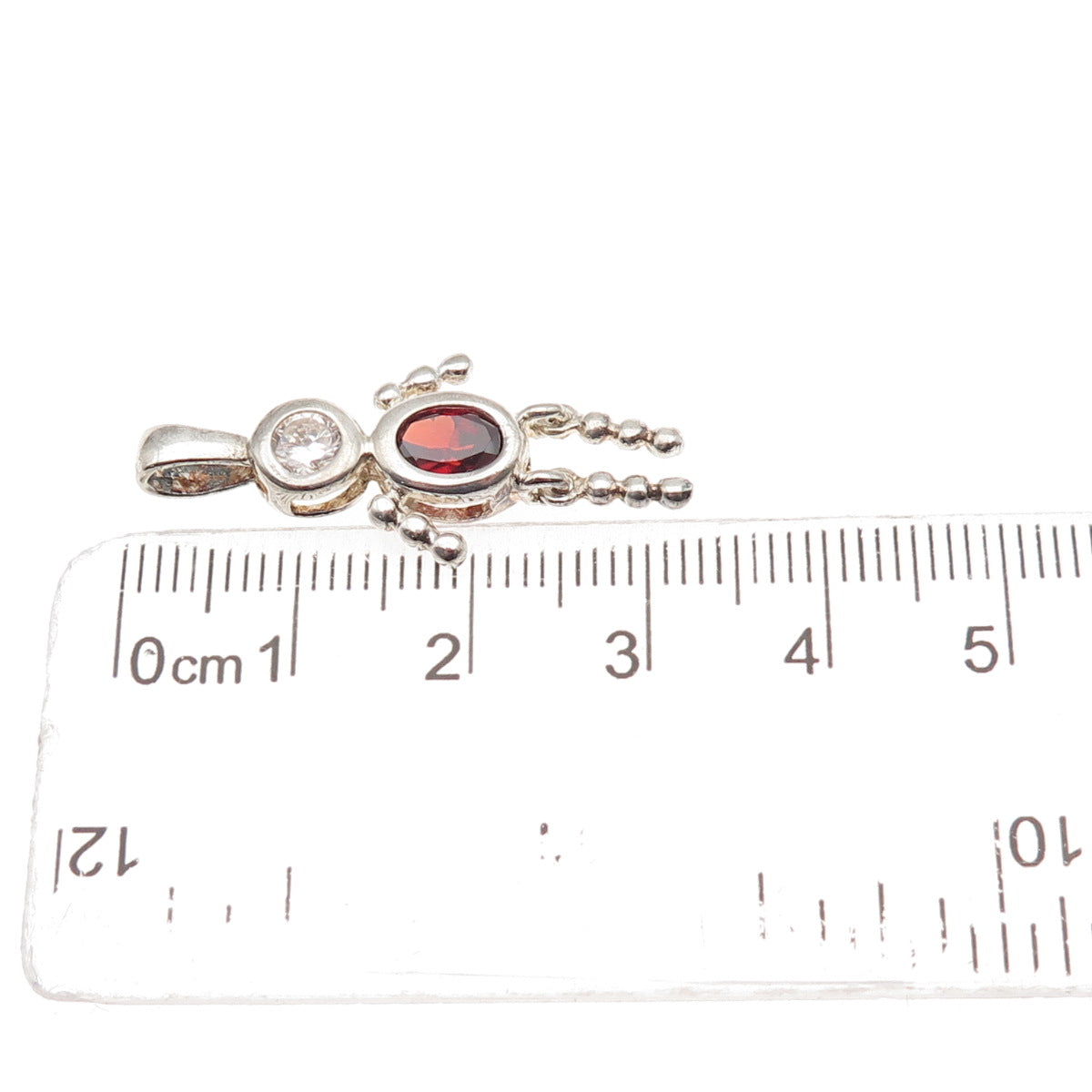 925 Sterling Silver Real Garnet & C Z January Birthstone Boy Articulated Pendant