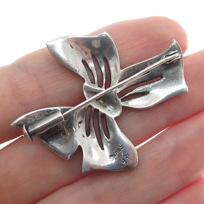 935 Silver Antique RES Germany Marcasite Bow Oxidized Brooch (missing 1 stone)