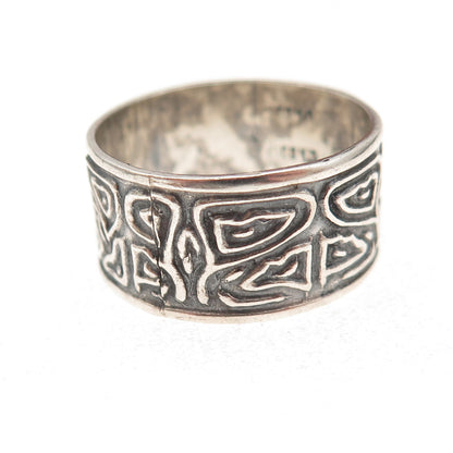 925 Sterling Silver Vintage Mexico Modernist Oxidized Wide Band Ring Size 10.25