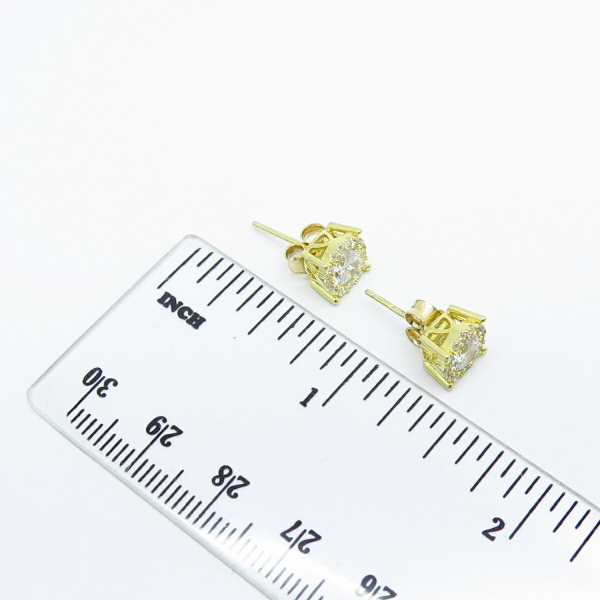 925 Sterling Silver Gold Plated C Z Round Stud Earrings