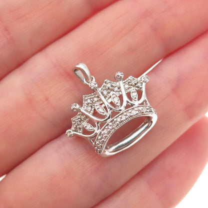Jane Seymour Sterling Silver Real Round-Cut Diamond Royal Crown Charm Pendant