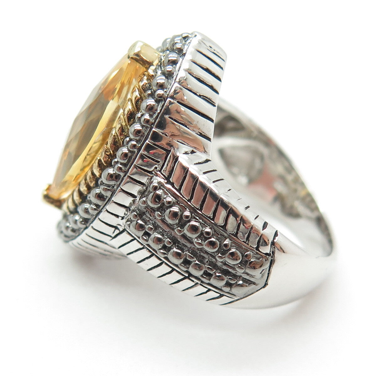 FADI 925 Sterling Silver Real Marquise-Cut Citrine Oxidized Ring Size 7.25