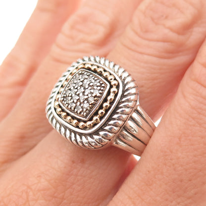 Town & Country 925 Sterling Silver 14K Gold Real Diamond Oxidized Ring Size 8.25