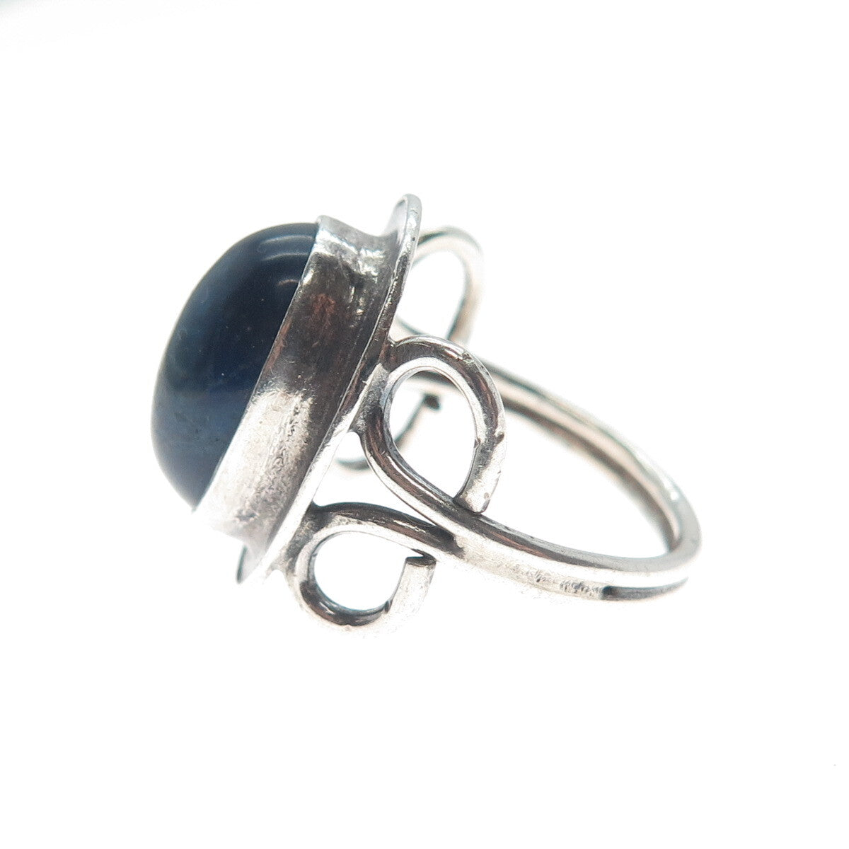 925 Sterling Silver Vintage Real Lapis Modernist Oxidized Ring Size 5.75