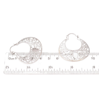 925 Sterling Silver Vintage Ornate Hoop Earrings