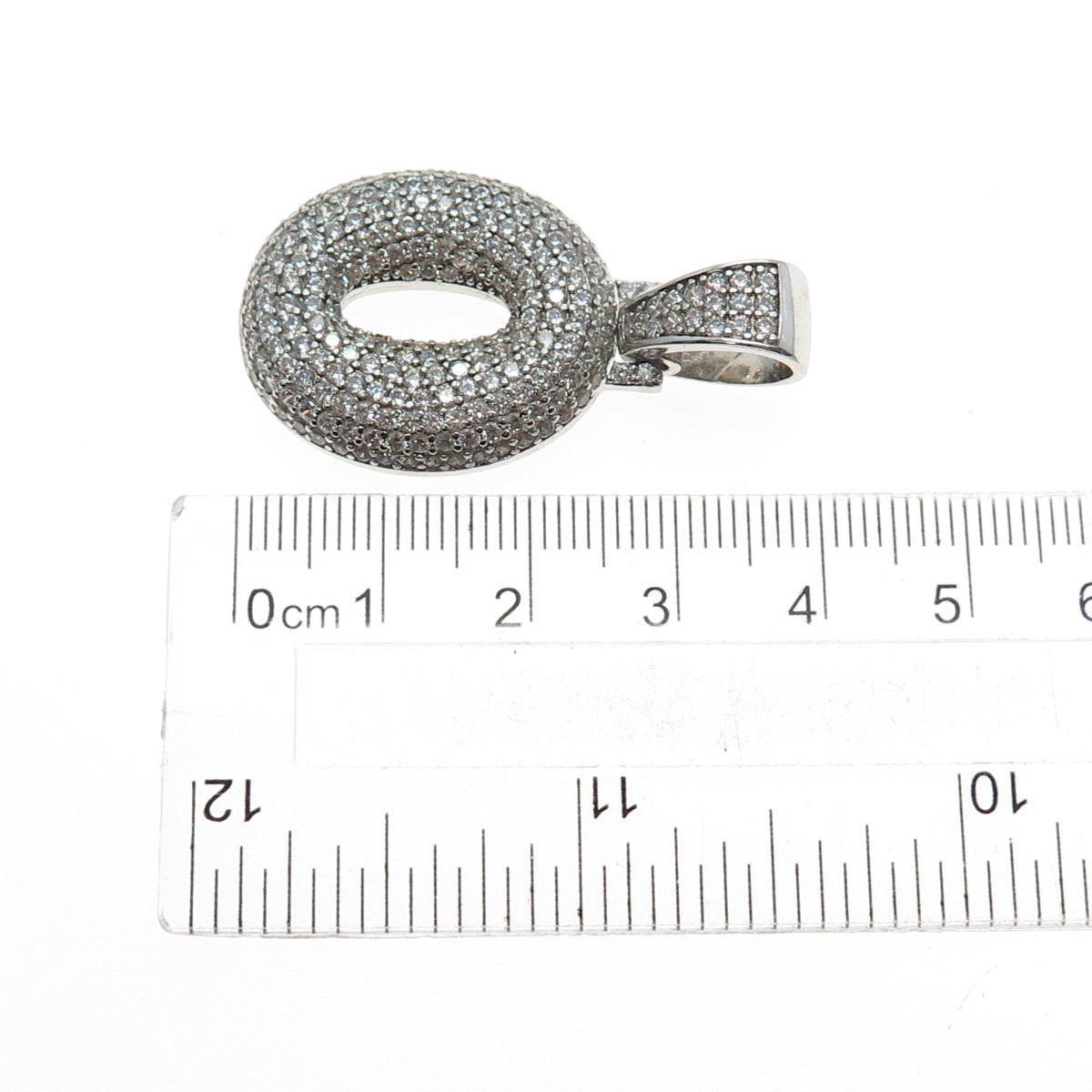 925 Sterling Silver Round-Cut C Z Letter O Initial Charm Pendant