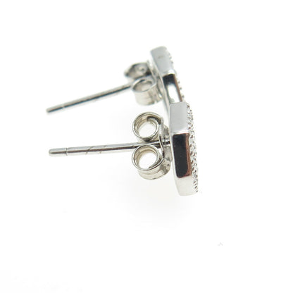 925 Sterling Silver Round-Cut C Z Hexagon Stud Earrings