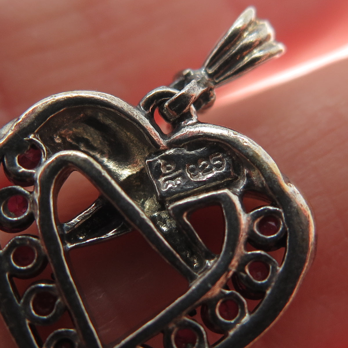 ART'S ELEGANCE 925 Sterling Vintage Real Ruby Heart Minimalist Oxidized Pendant