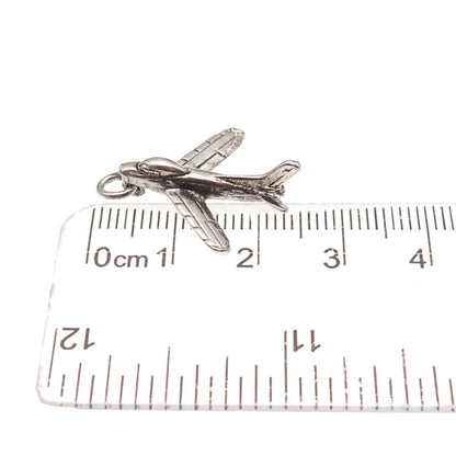 925 Sterling Silver Vintage Airplane Oxidized 3D Charm Pendant