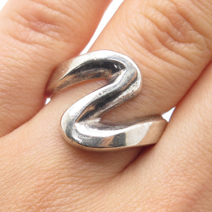 925 Sterling Silver Vintage Mexico Modernist Wavy Ring Size 8.5