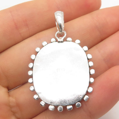 925 Sterling Silver Vintage Real Chrysocolla Gem Dotted Pendant
