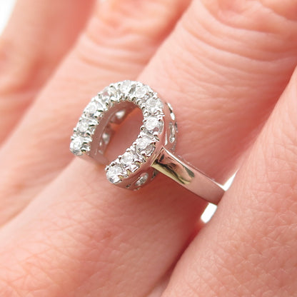925 Sterling Silver Round-Cut C Z Horseshoe Good Luck Ring Size 7