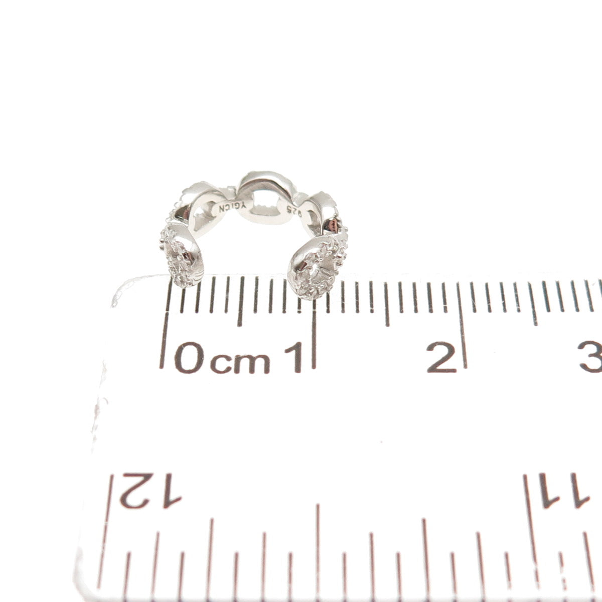 925 Sterling Silver Round-Cut C Z Cable Link SINGLE Cuff Earring