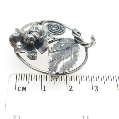 925 Sterling Silver Antique Art Deco Floral Blossom Handmade Pin Brooch