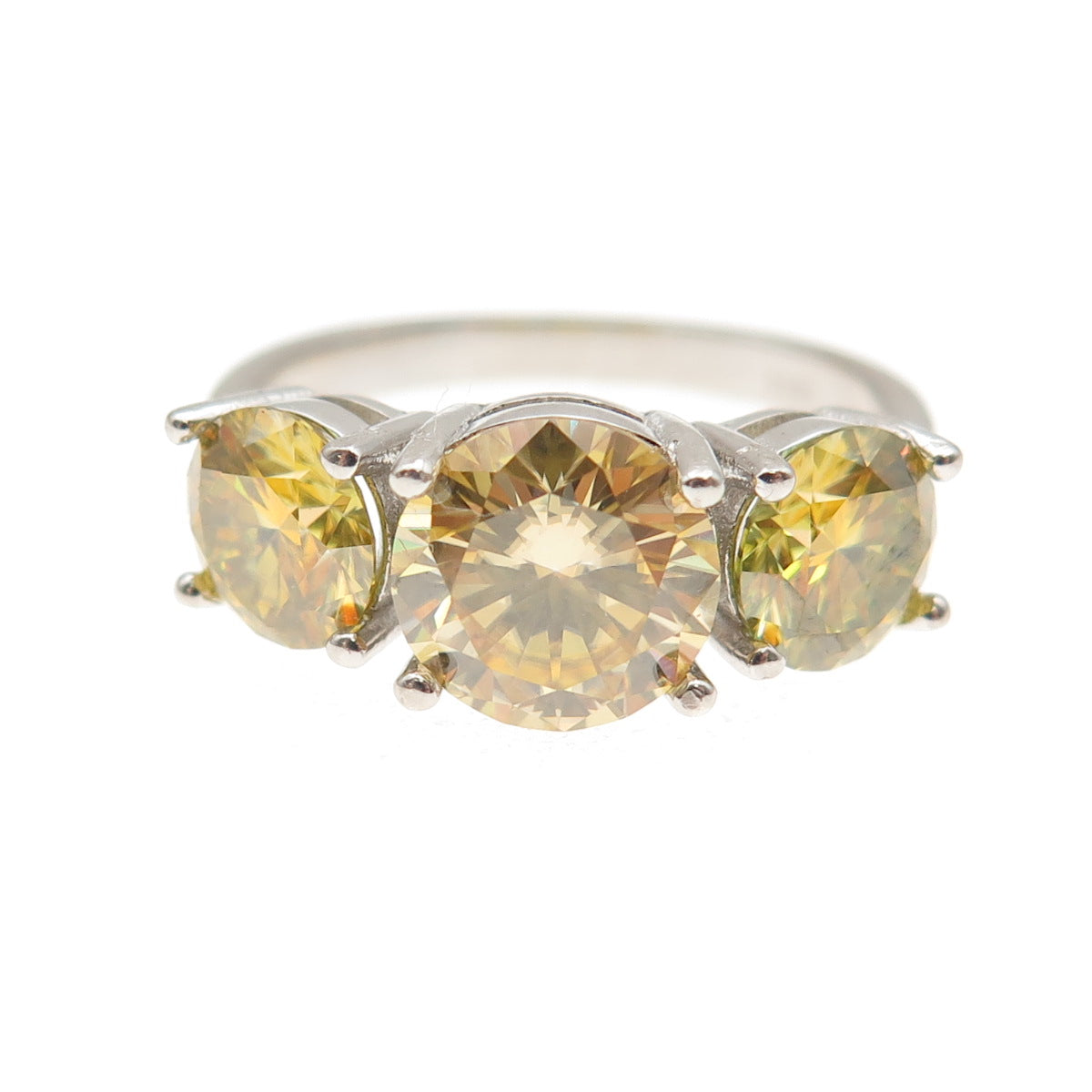 925 Sterling Silver Real Round-Cut Canary Moissanite Ring Size 8.25