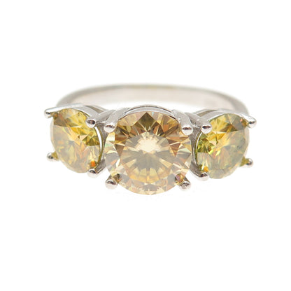 925 Sterling Silver Real Round-Cut Canary Moissanite Ring Size 8.25