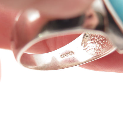 Shube 925 Sterling Silver Vintage Real Turquoise Modernist Ring Size 9
