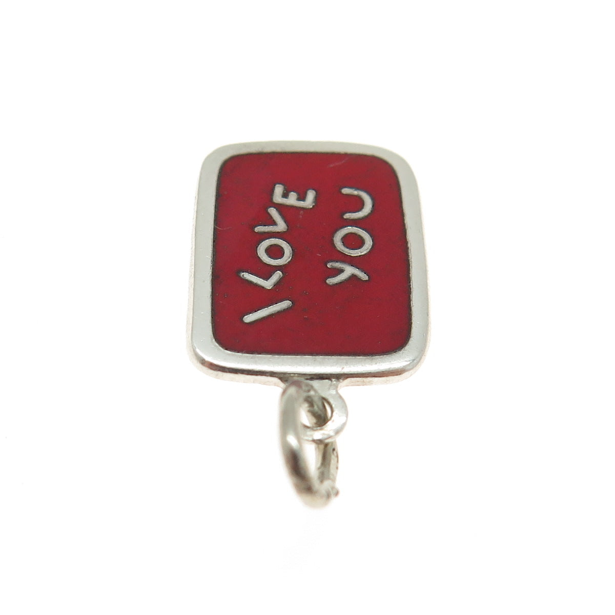 BEAU 925 Sterling Silver Vintage Enamel "I Love You" Minimalist Charm Pendant