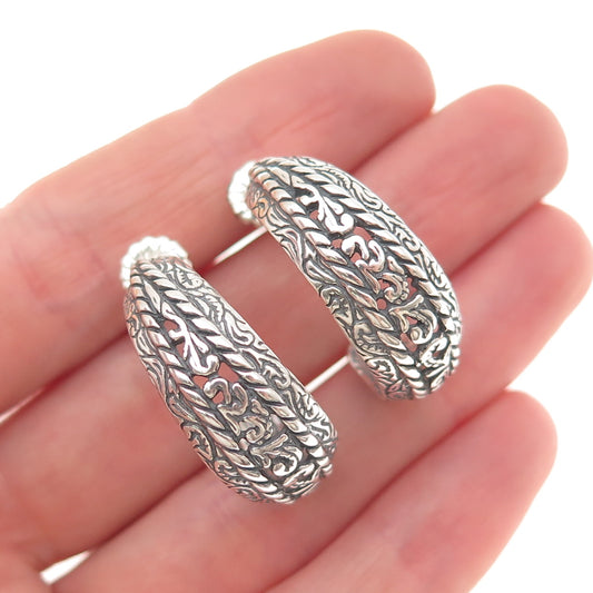 Carolyn Pollack 925 Sterling Silver Vintage Floral Oxidized Hoop Earrings