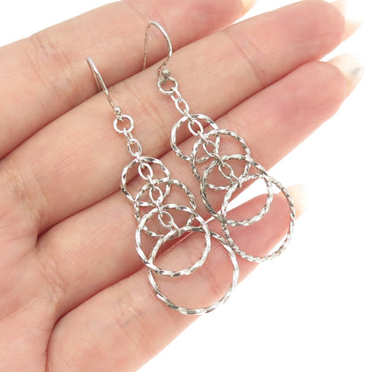 925 Sterling Silver Twisted Multi-Circle Drop Dangling Earrings