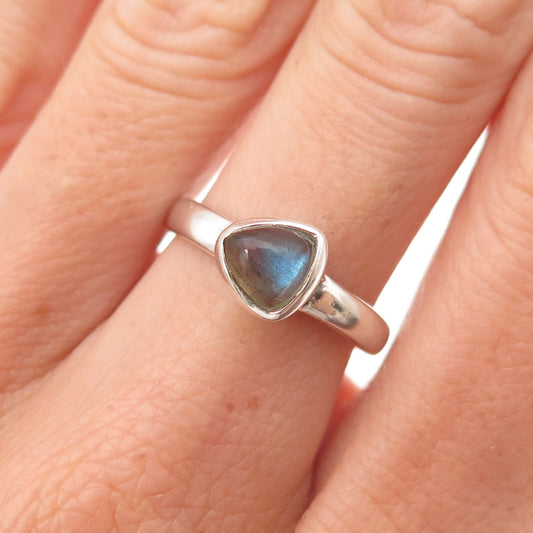925 Sterling Silver Vintage Real Labradorite Oxidized Ring Size 6.75