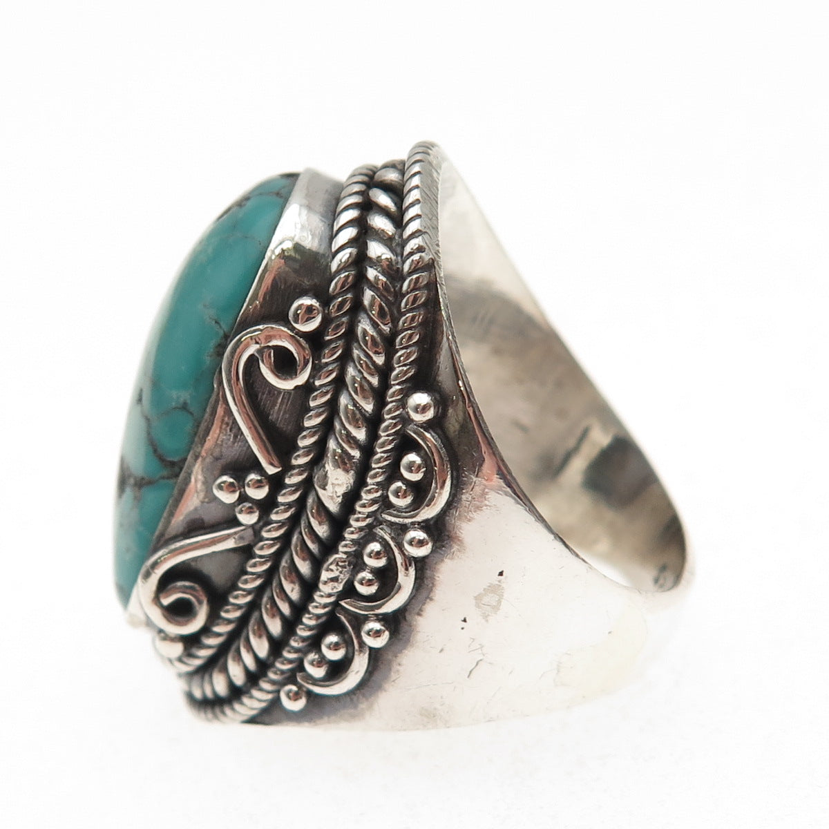 925 Sterling Silver Vintage Real Kingman Turquoise Oxidized Ring Size 7.25