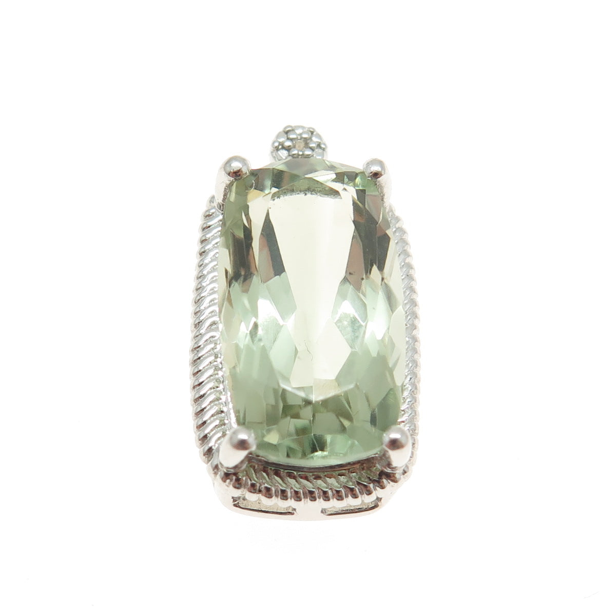 925 Sterling Silver Real White Topaz & Green Amethyst Gemstone Pendant