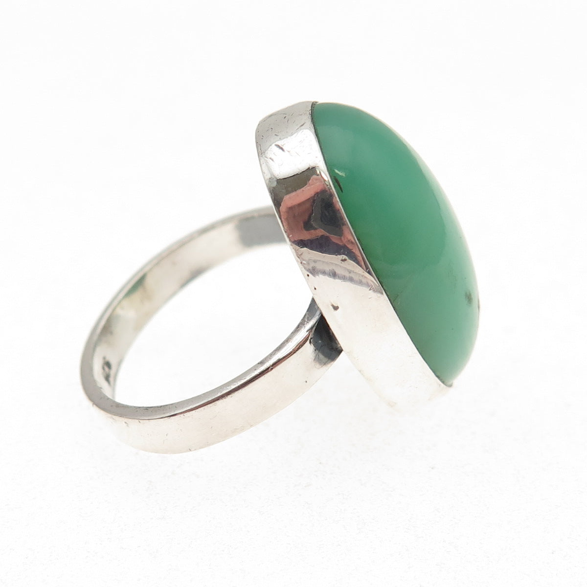 925 Sterling Silver Vintage Real Cabochon Chrysoprase Ring Size 7.75