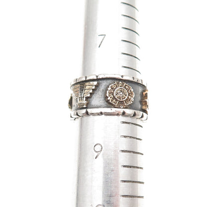 925 Sterling Silver 2-Tone Vintage Mayan Oxidized Band Ring Size 8.5