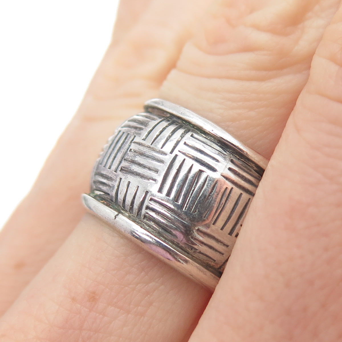 925 Sterling Silver Vintage Cigar Oxidized Wide Band Ring Size 7.5