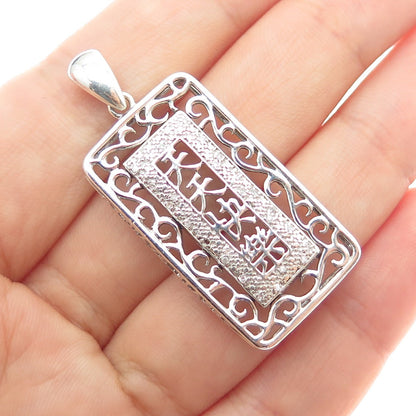 925 Sterling Silver Real Diamond Always Happy Chinese Character Charm Pendant