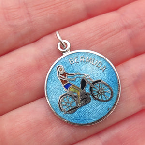 BREADNER CO 925 Sterling Silver Vintage Enamel Bermuda Motorcycler Charm Pendant