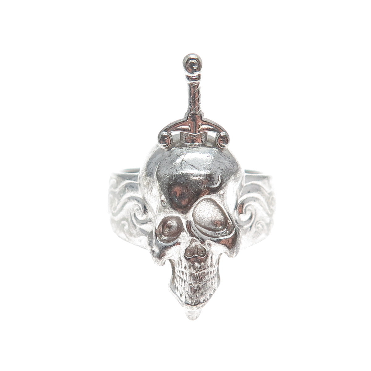 HARD JEWELRY 925 Sterling Silver Hallucinogenic Nightmare Skull Ring Size 9.25