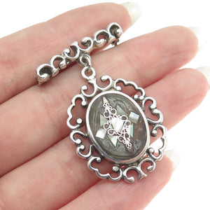 PGG 925 Sterling Silver Vintage Mexico Real Abalone Shell Ornate Pin Brooch