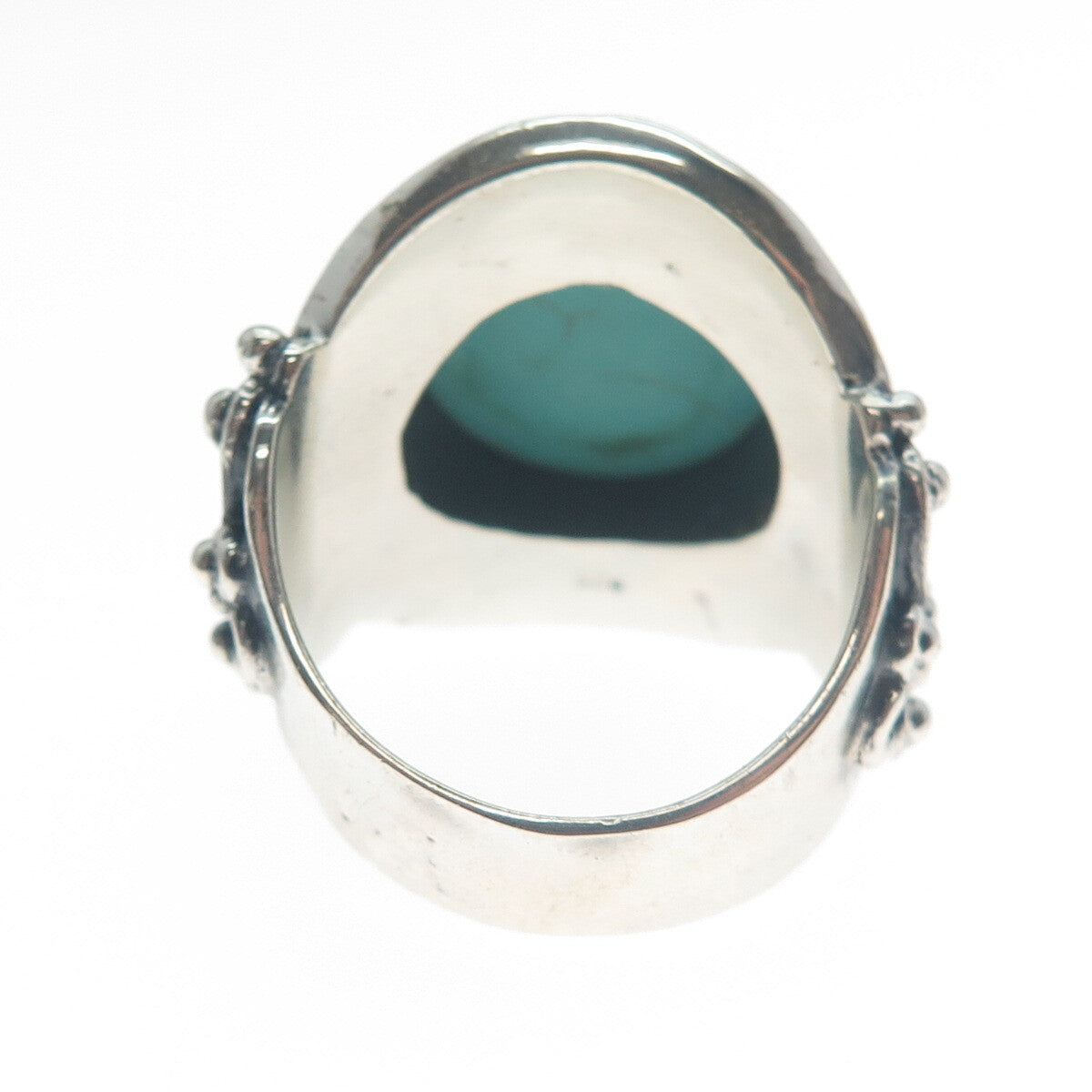 925 Sterling Silver Vintage Real Mountain Turquoise Sun Oxidized Ring Size 10.25