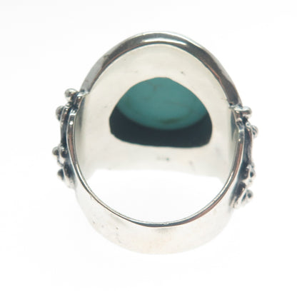 925 Sterling Silver Vintage Real Mountain Turquoise Sun Oxidized Ring Size 10.25