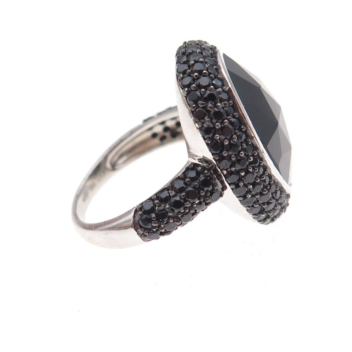925 Sterling Silver Vintage Real Black Onyx & Black Spinel Ring Size 6.25