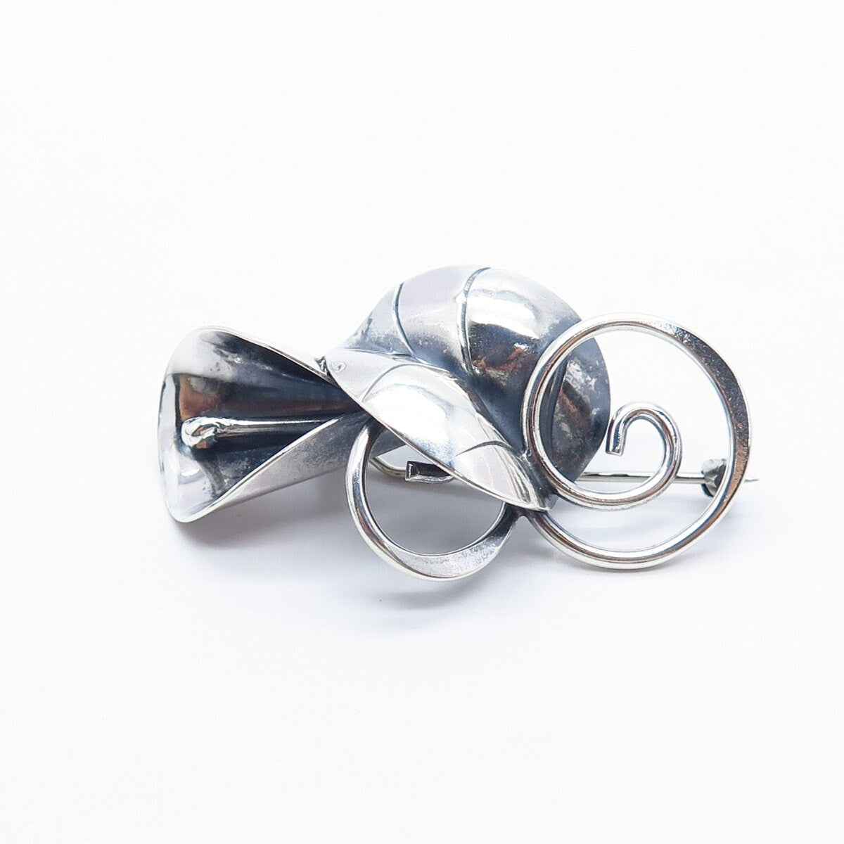 925 Sterling Silver Vintage Calla Lily Floral Pin Brooch