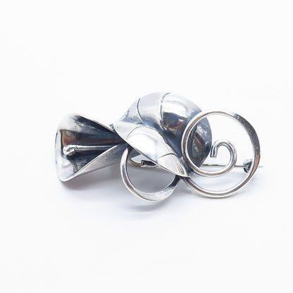925 Sterling Silver Vintage Calla Lily Floral Pin Brooch