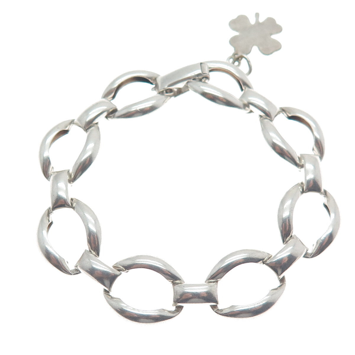 DANECRAFT 925 Sterling Silver Antique Art Deco Clover Charm Bracelet 6"