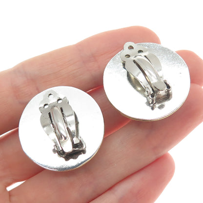 925 Sterling Silver 2-Tone Vintage Mexico Modernist Dome Clip On Earrings