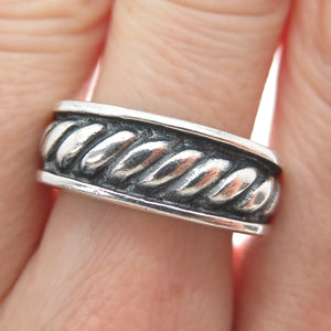 925 Sterling Silver Vintage Modernist Twisted Rope Oxidized Ring Size 8