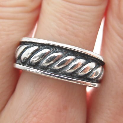 925 Sterling Silver Vintage Modernist Twisted Rope Oxidized Ring Size 8